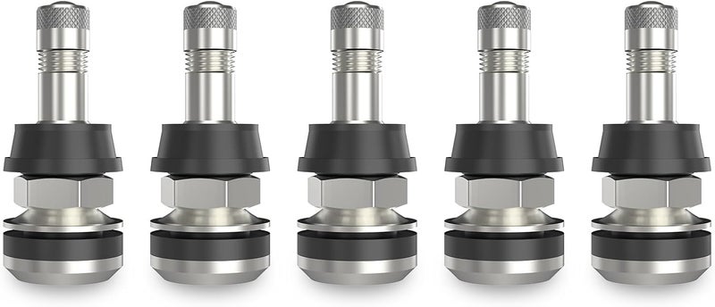 SUN SOUL TR416 5pcs Metal Valve Stems Outer Mount Fits .453" & .625" Rim Holes, Silver, High-Pressure Clamp-in Tire Valves - Image 1
